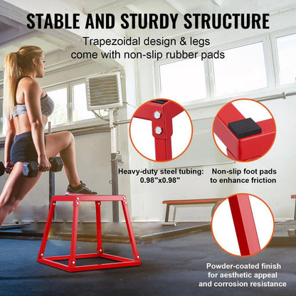 Plyometric Jump Box, 18 In. Plyo Box, Steel Plyometric Platform and Jumping Agility Box, Anti-Slip Fitness Exercise Box